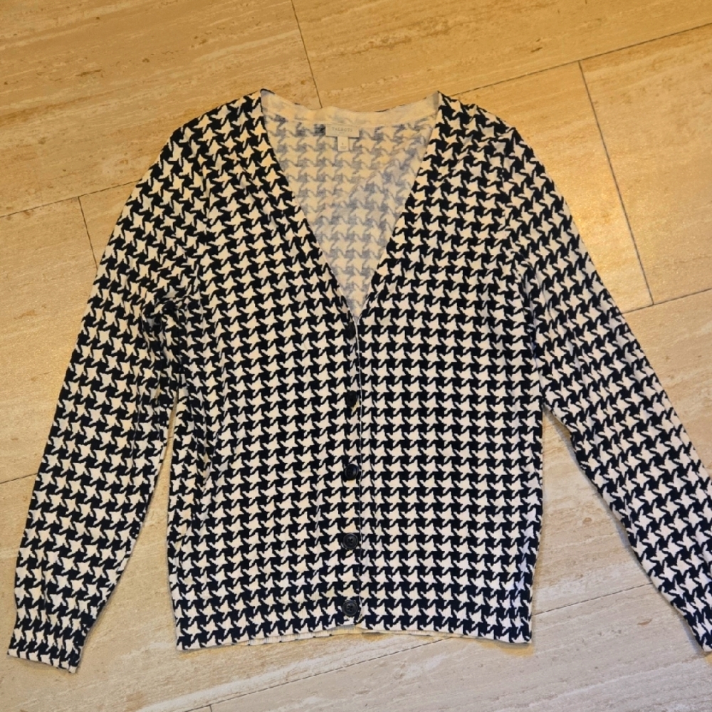 Talbot's Houndstooth 100% Cotton Button Cardigan Sweater